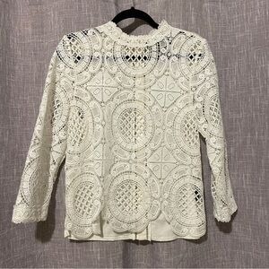 James Coviello Anthropologie Elegant White Lace/Crochet Women's Top, M